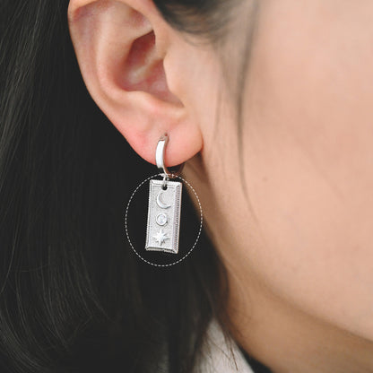 4pcs CZ Pave Gold / Silver Tone Rectangle Moon North Star Charm 18x10mm, 18K Gold plated Brass (GB-2394-B)