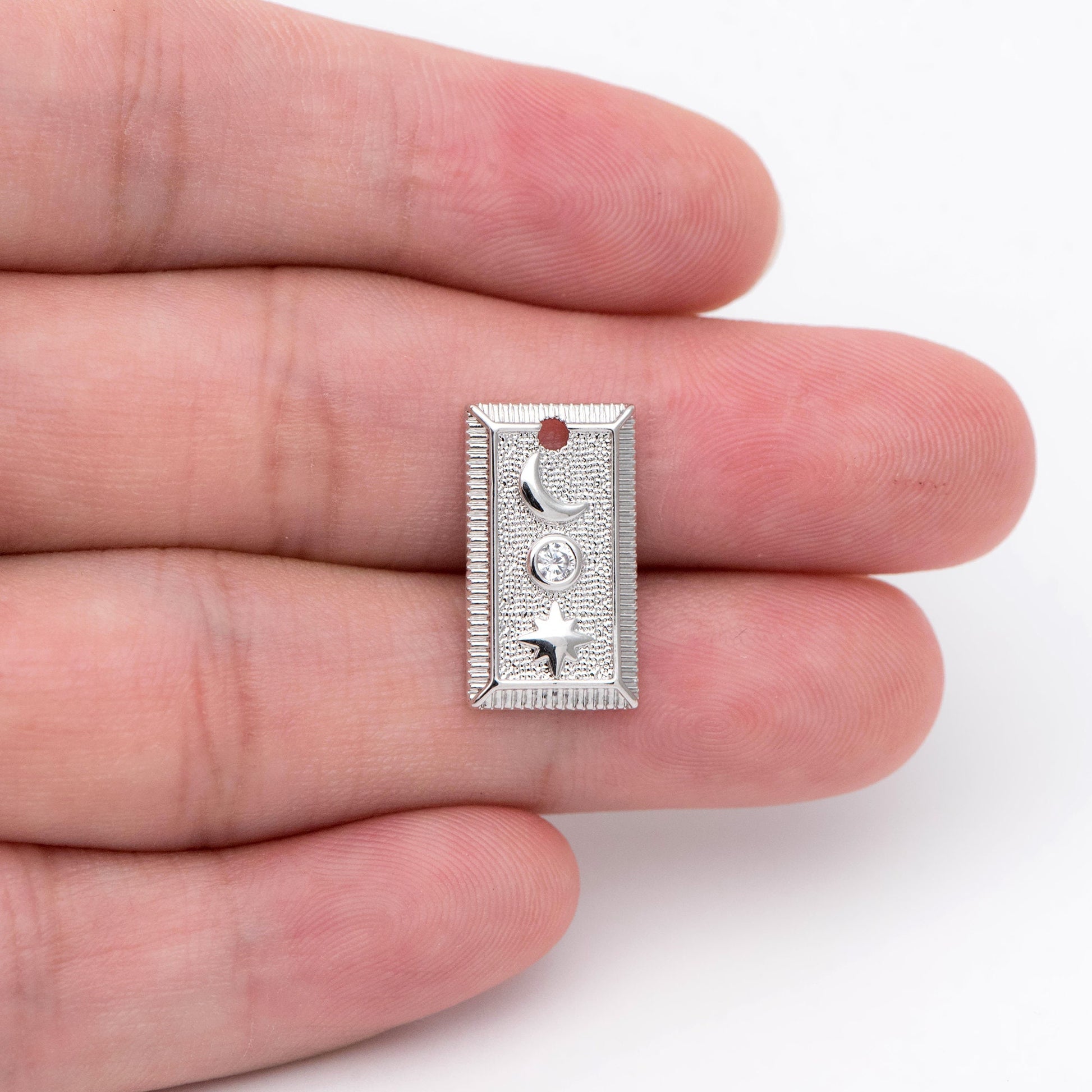 4pcs CZ Pave Gold / Silver Tone Rectangle Moon North Star Charm 18x10mm, 18K Gold plated Brass (GB-2394-B)