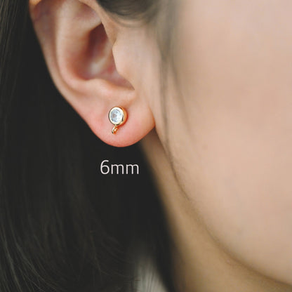 10pcs CZ Pave Gold/ Silver Tone Round Stud Earring with Loop, Gold/ Rhodium Plated Brass Stud Earrings (#GB-1622)