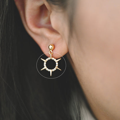 4pcs Gold CZ Spike Circle Charm 16x14mm, Real Gold plated Brass, Jewelry Supply (GB-1311-D)