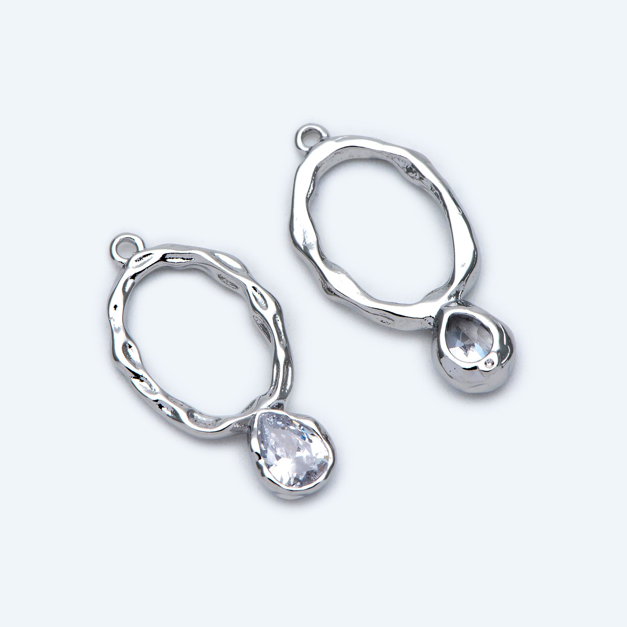 4pcs CZ pave Gold/ Silver Tone Oval Charm 22x11mm, Rhinestone Teardrop Charm (GB-913-D)
