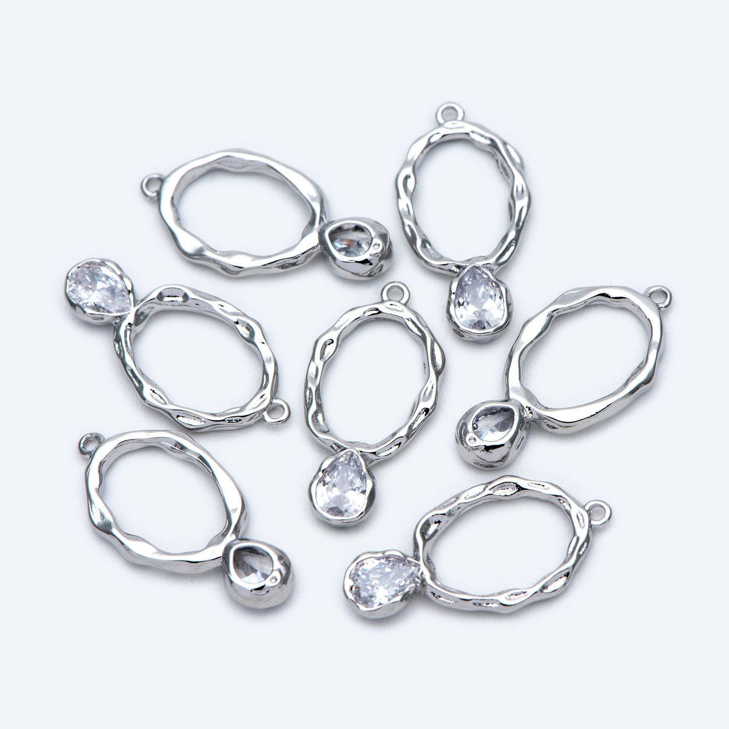 10pcs CZ pave Gold/ Silver Tone Oval Charm 22x11mm, Rhinestone Teardrop Charm (GB-1696)