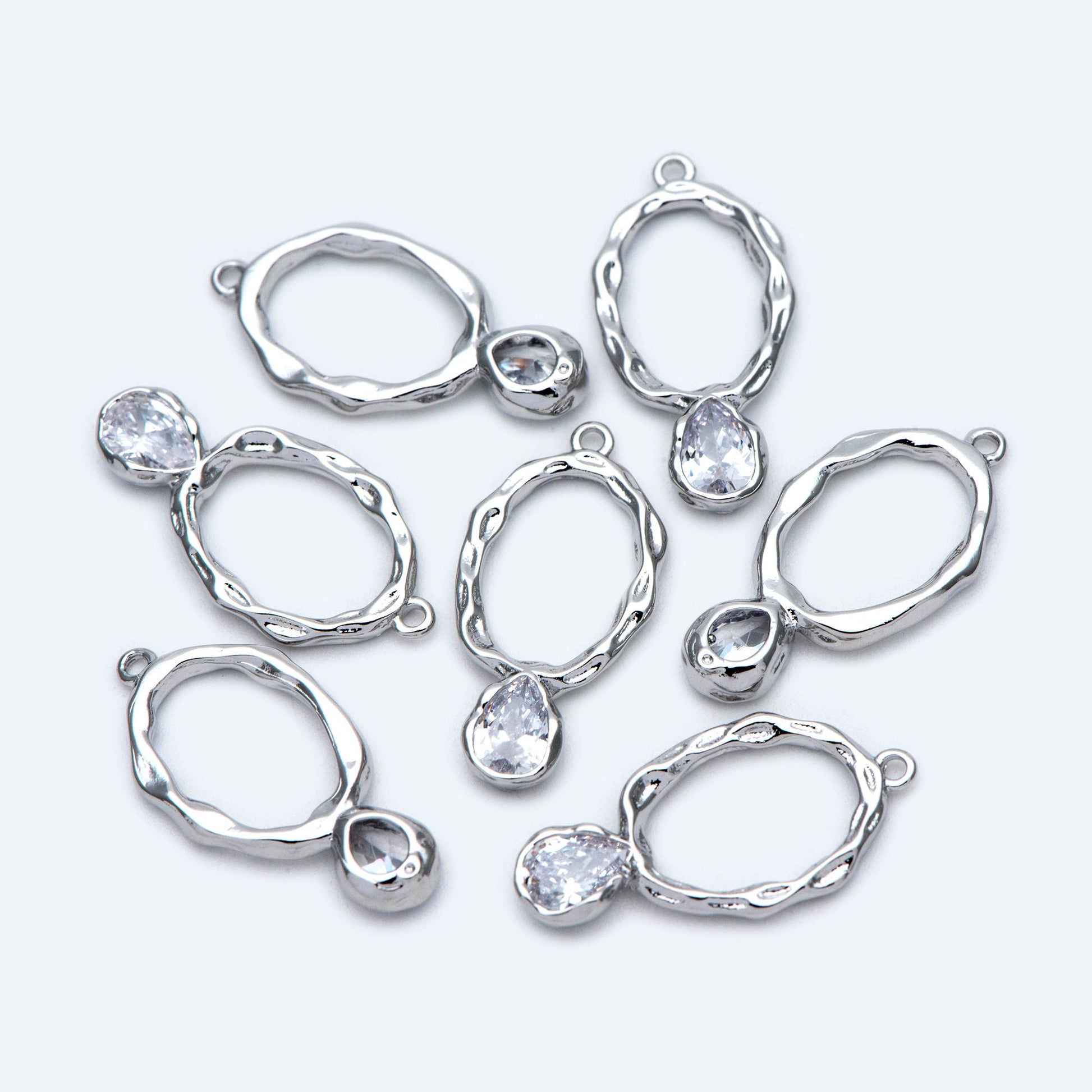10pcs CZ pave Gold/ Silver Tone Oval Charm 22x11mm, Rhinestone Teardrop Charm (GB-1696)
