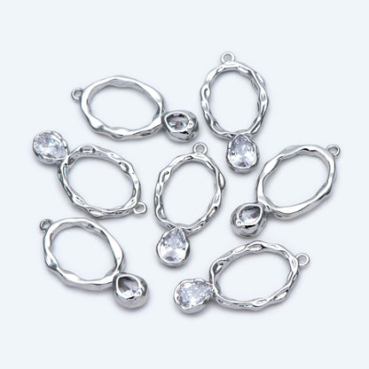 10pcs CZ pave Gold/ Silver Tone Oval Charm 22x11mm, Rhinestone Teardrop Charm (GB-1696)