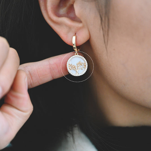 4pcs CZ Pave Gold Life Tree Charm, Shell Disc Coin Pendants 16mm, 18K Gold plated Brass(GB-1701)