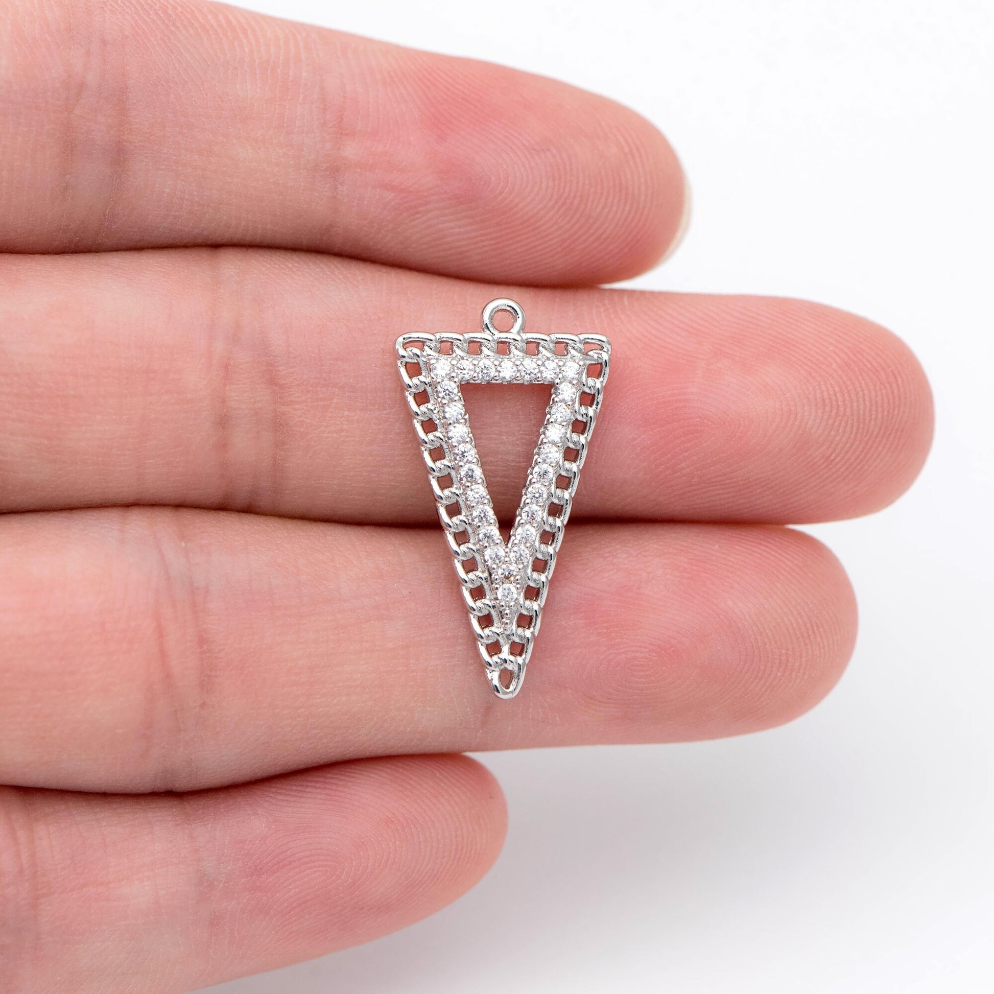 4pcs Gold / Silver Tone Triangle Charms 25x14mm, CZ Pave Geometric Triangle Pendants (GB-1715)