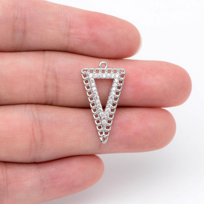 4pcs Gold / Silver Tone Triangle Charms 25x14mm, CZ Pave Geometric Triangle Pendants (GB-1715)