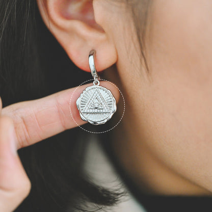 4pcs CZ Pave Gold/ Silver Tone Triangle Evil eye Charm 17mm, Real Gold plated Brass, Round Coin Disk Pendants (GB-4085-G)