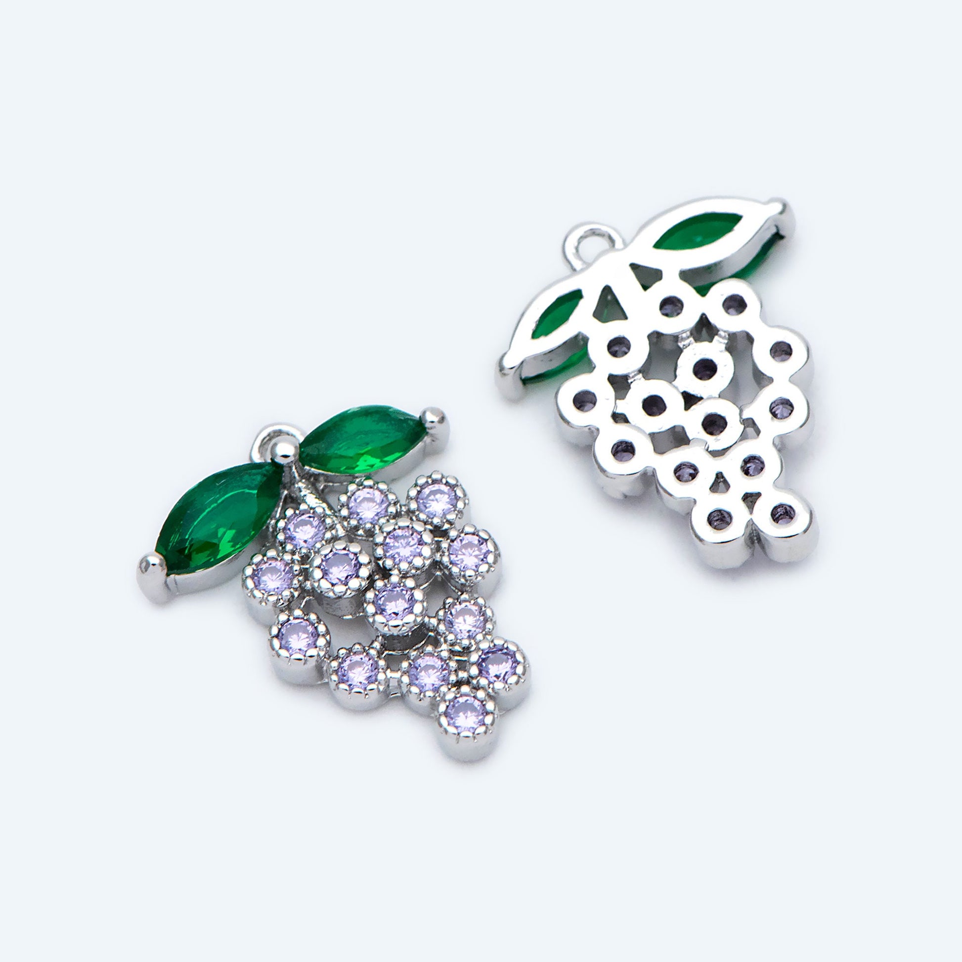 4pcs CZ Pave Gold/ Silver Tone Grape Charms, 16x13mm, 18K Gold/ rhodium plated Brass Grape Pendants (GB-1760)