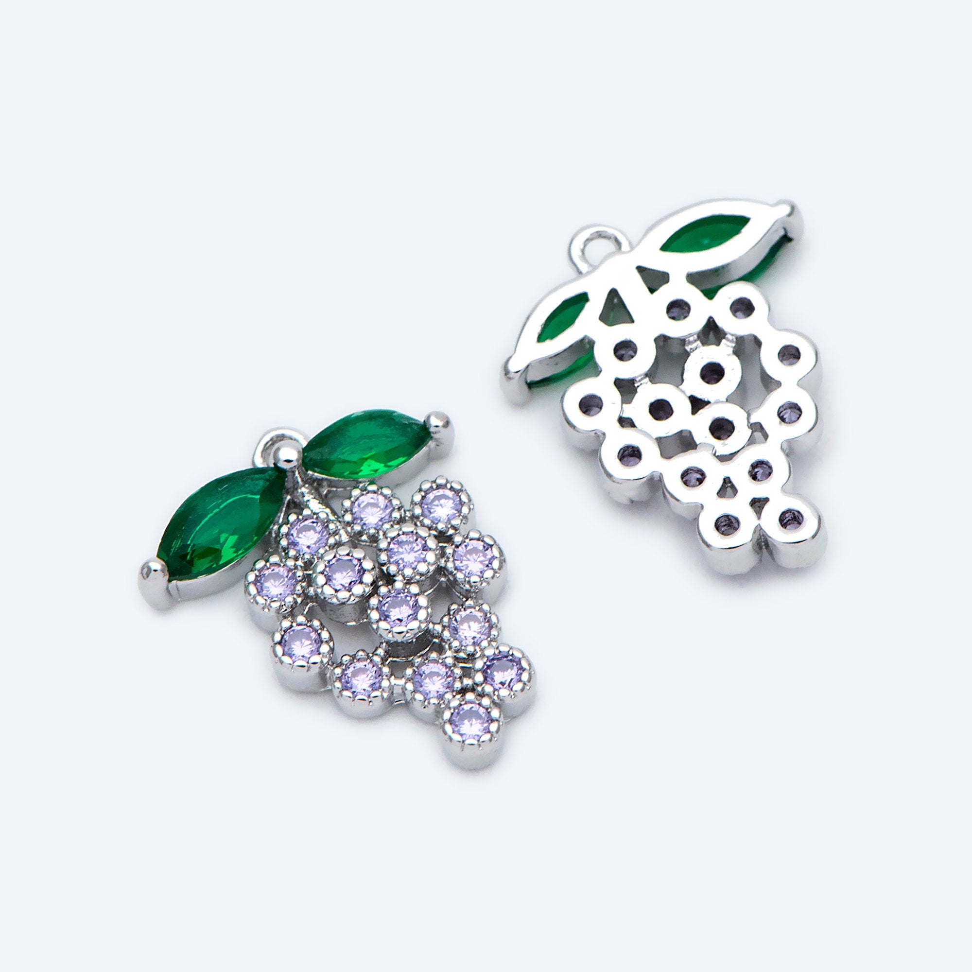 4pcs CZ Pave Gold/ Silver Tone Grape Charms, 16x13mm, 18K Gold/ rhodium plated Brass Grape Pendants (GB-1760)