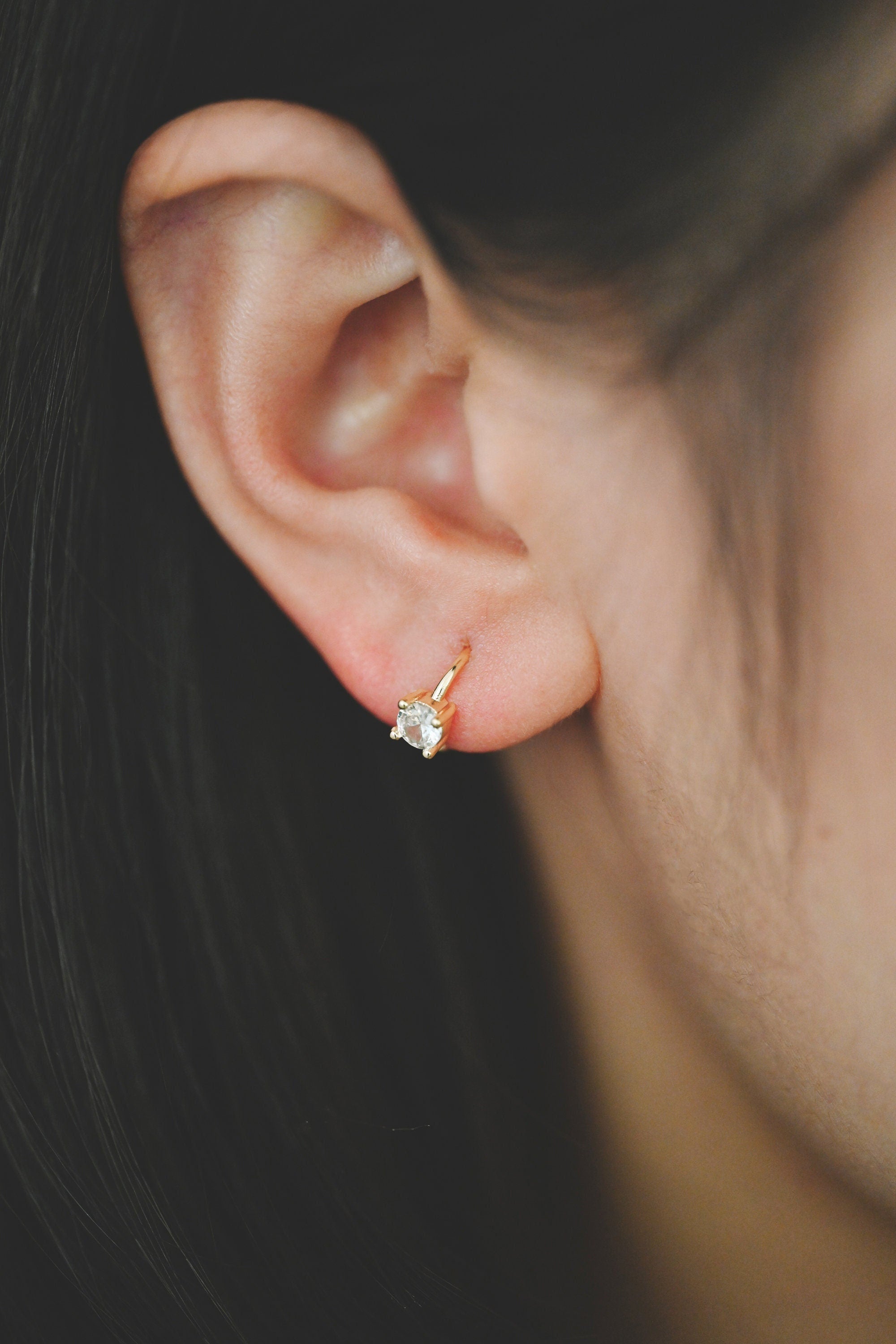 4pcs CZ Pave Tiny Hoop Earrings, Huggie Earrings, Minimalist Earring, Small Gold Hoops Earring (GB-3467-D)