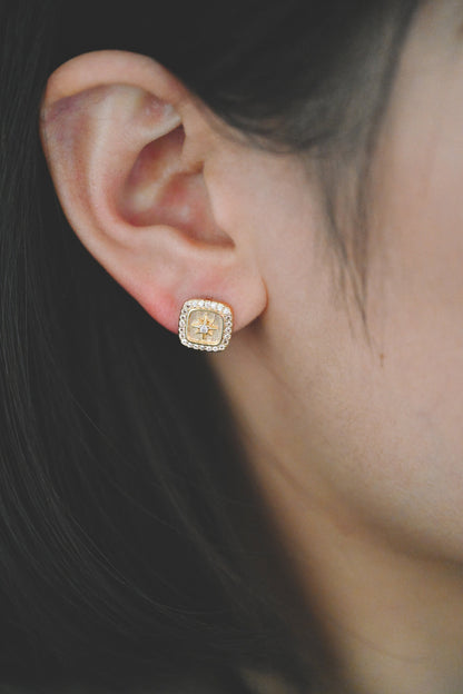 4pcs CZ Pave Square Star Hoop Earrings, 12mm, Dainty Huggie Earrings, Minimalist Earring, Small Gold Hoops Earring (GB-3894-A)