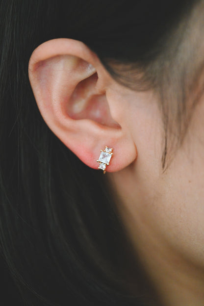 4pcs CZ Pave Square Hoop Earrings 12mm, Dainty Huggie Earrings, Minimalist Earring, Small Gold Hoops Earring (GB-3477-E)