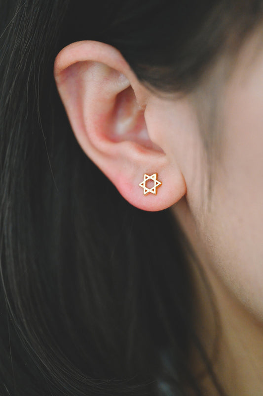 10pcs Gold Star Ear Posts, Real Gold plated Brass, Geometric Earring Studs (#GB-3041-K)