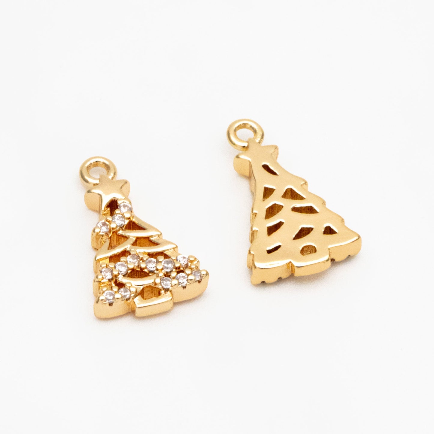 4pcs CZ pave Gold Christmas Tree Charms 13x8mm, 18K Gold plated Brass, Dainty Christmas Tree Pendants (GB-713-D)