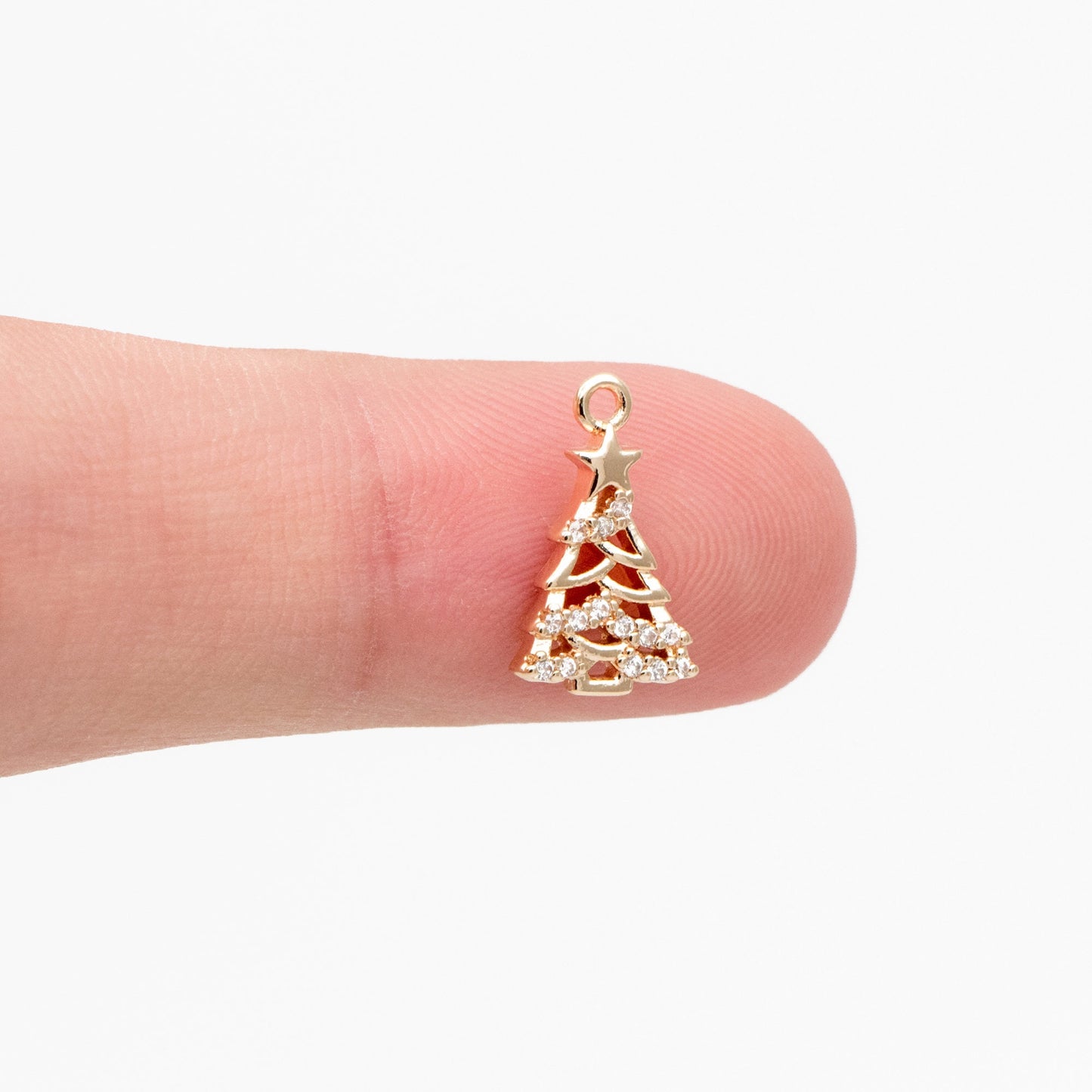 4pcs CZ pave Gold Christmas Tree Charms 13x8mm, 18K Gold plated Brass, Dainty Christmas Tree Pendants (GB-713-D)