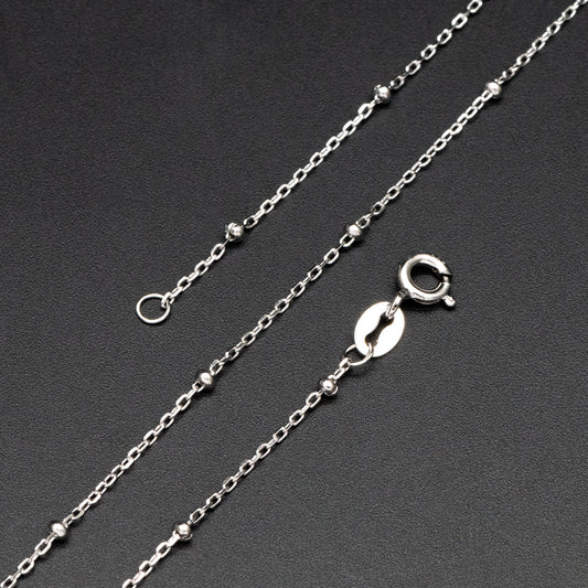 Sterling Silver .925 Beaded Necklaces, Rhodium plated Chains, 0.9mm Cable Chains with 2.5mm Round Ball Beads, 18 Inch Ready to Wear (CY-015)