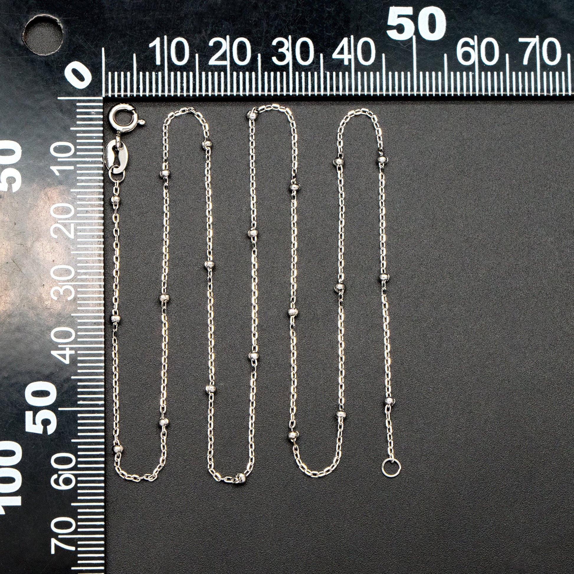 Sterling Silver .925 Beaded Necklaces, Rhodium plated Chains, 0.9mm Cable Chains with 2.5mm Round Ball Beads, 18 Inch Ready to Wear (CY-015)