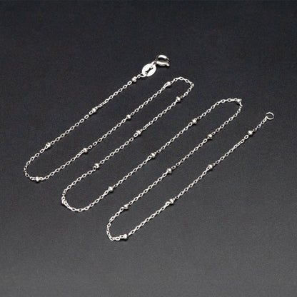 Sterling Silver .925 Beaded Necklaces, Rhodium plated Chains, 0.9mm Cable Chains with 2.5mm Round Ball Beads, 18 Inch Ready to Wear (CY-015)