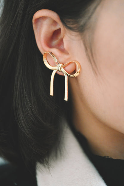 4pcs Gold/ Silver Bow Knot Earrings 35x37mm, Gold/ Rhodium plated Brass, Bowknot Stud Earrings (GB-4159)