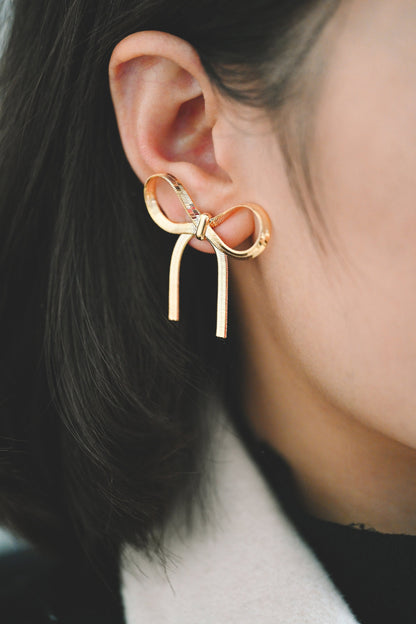 4pcs Gold/ Silver Bow Knot Earrings 35x37mm, Gold/ Rhodium plated Brass, Bowknot Stud Earrings (GB-4159)