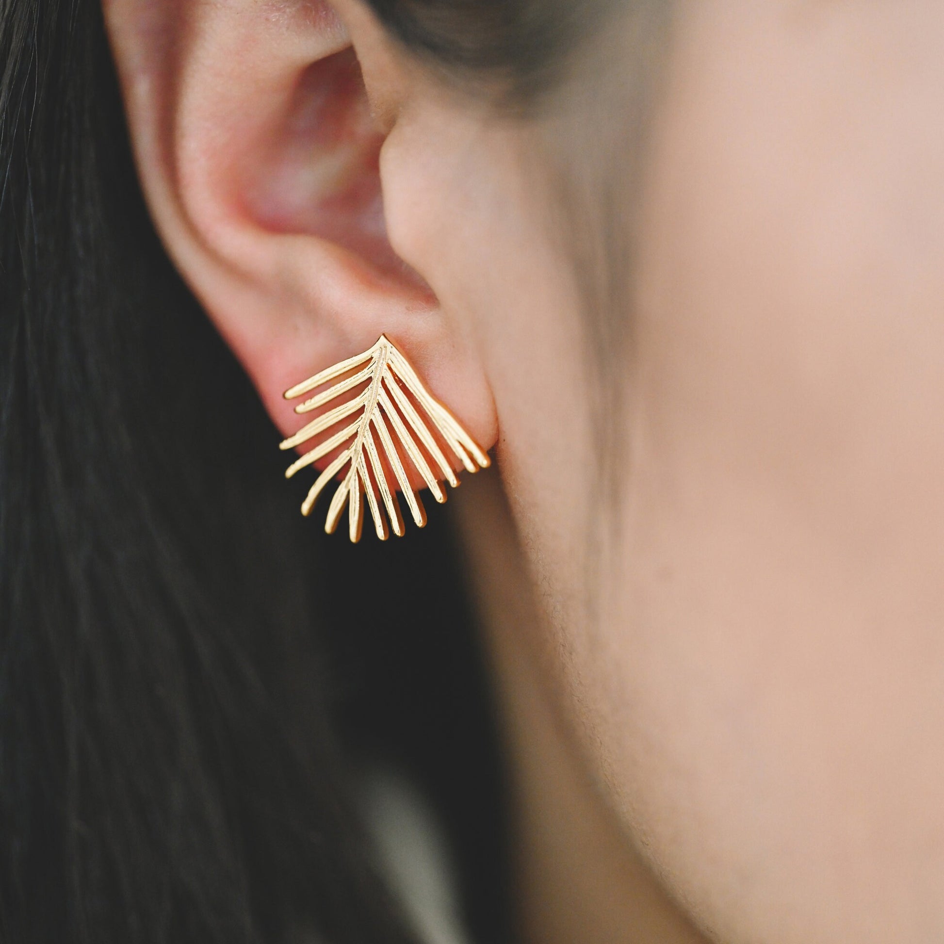 10pcs Gold Leaf Earring with Loop 19x20mm, Gold Plated Brass Stud Earrings (GB-1083)