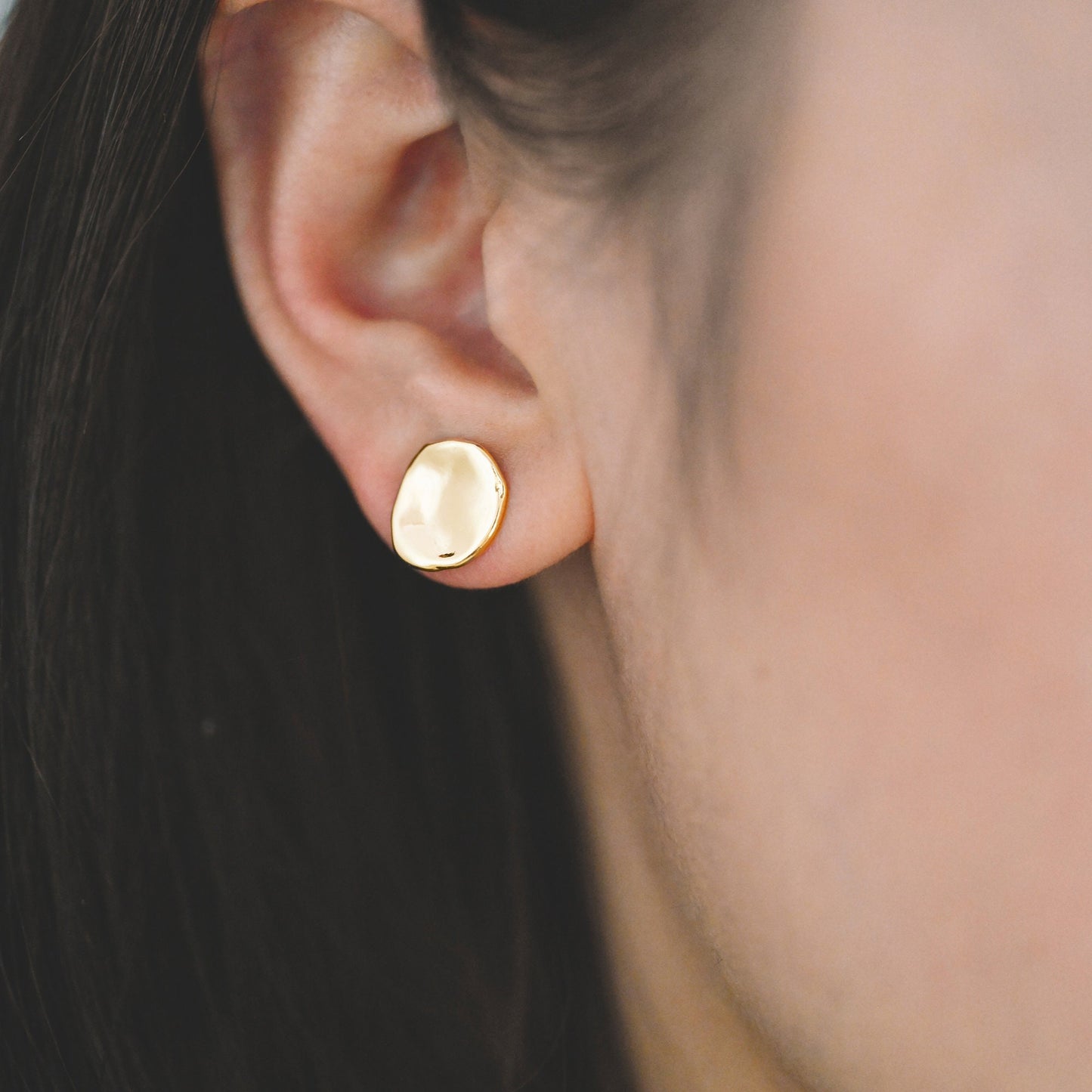 10pcs Gold/ Silver waved Round Disc textured Ear Posts 12x10mm, 18K Gold/ Rhodium plated Brass, Geometric Stud Earring Components (GB-1161)