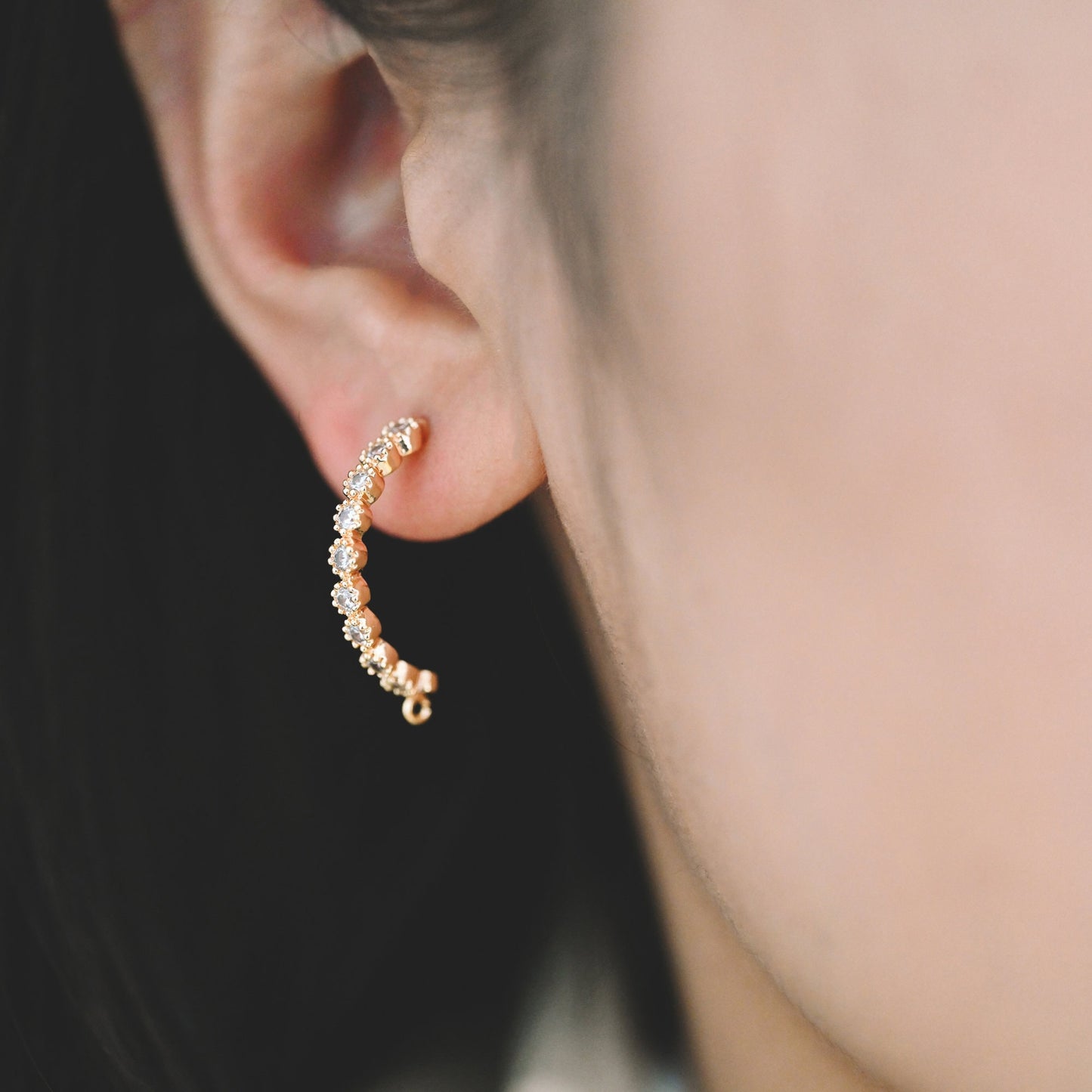 10pcs CZ Pave Gold Earring Studs, 18K Gold Plated Brass Ear Posts, Sparkly Bar Earring Components (GB-1307)