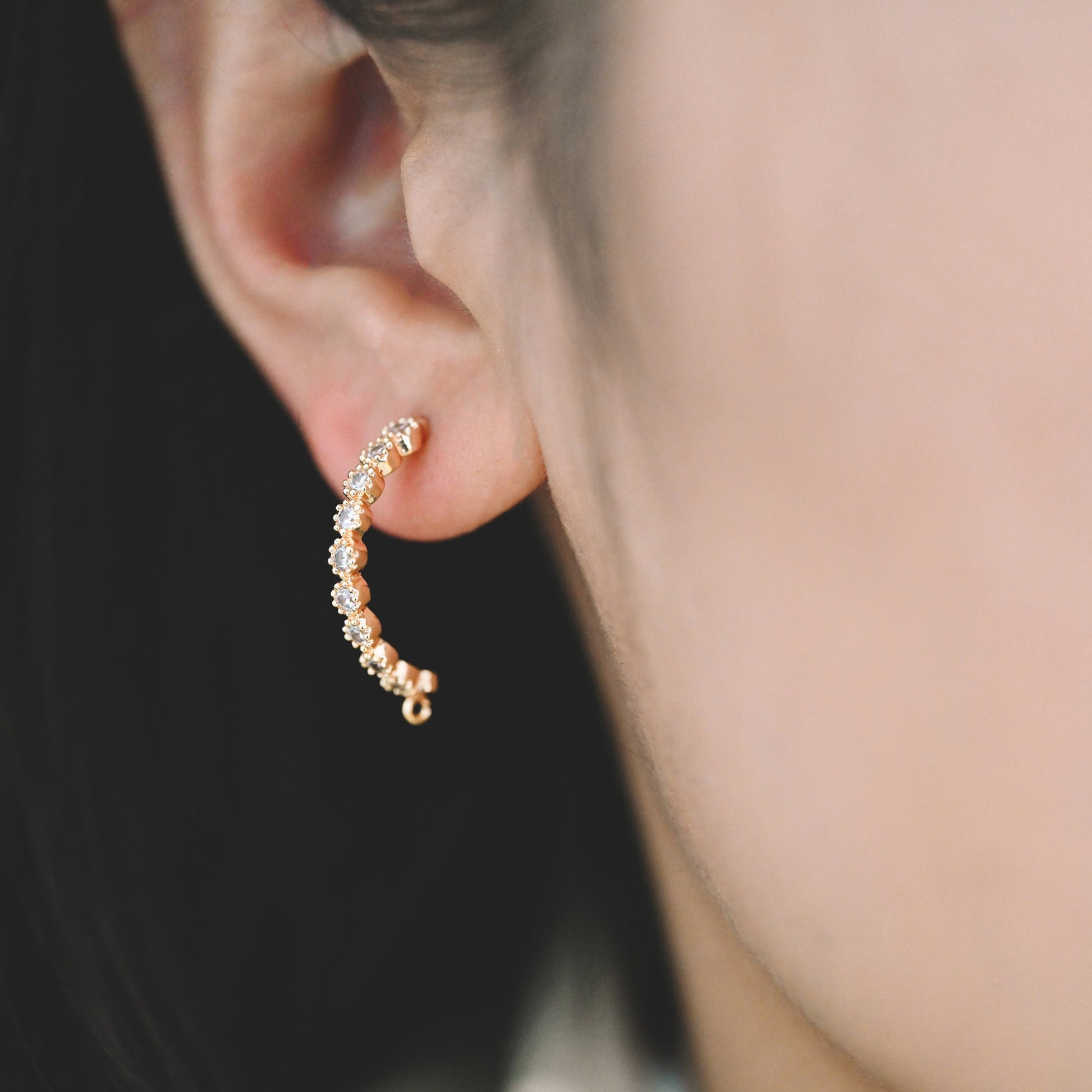 10pcs CZ Pave Gold Earring Studs, 18K Gold Plated Brass Ear Posts, Sparkly Bar Earring Components (GB-1307)