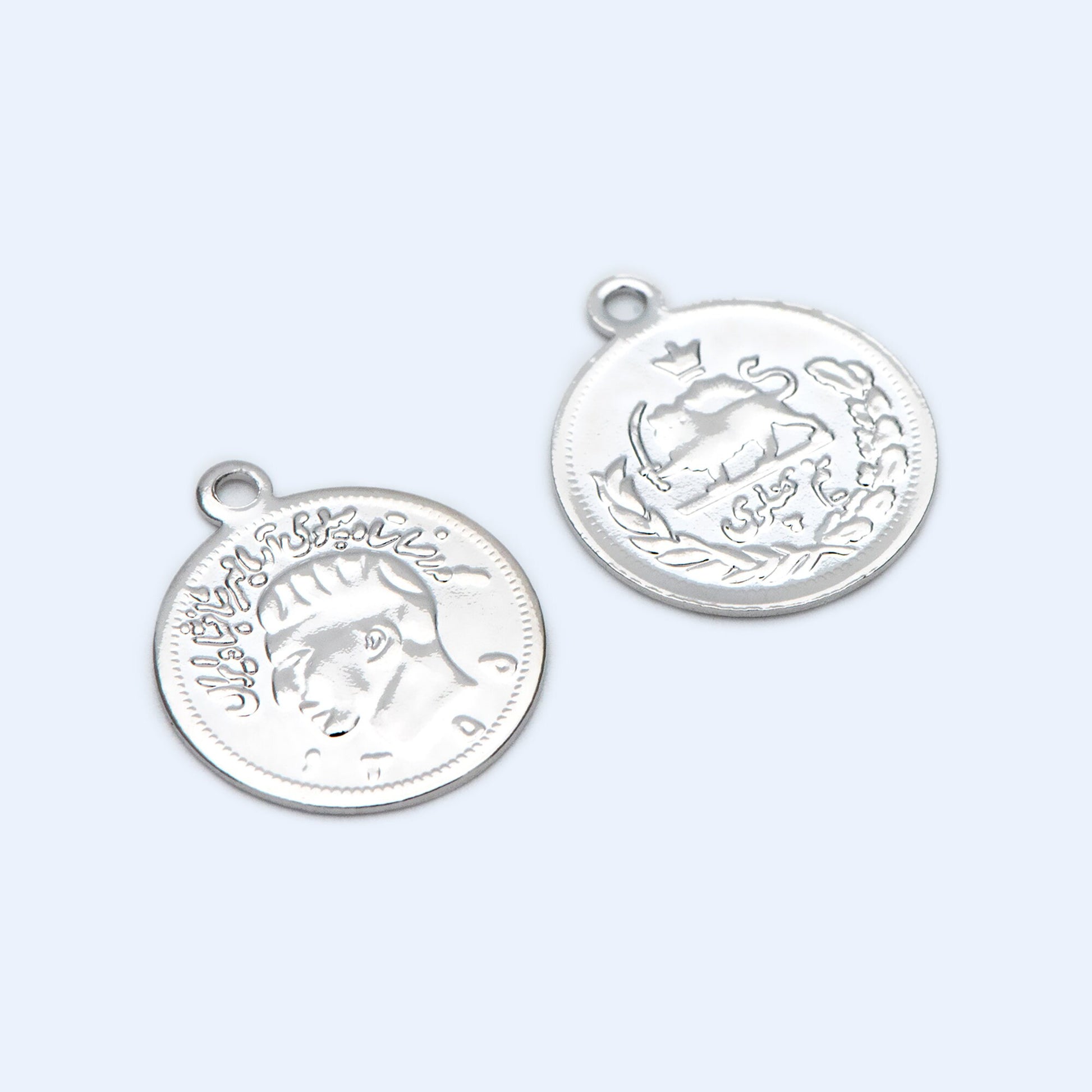 10pcs Gold/ Silver Coin Charms 17mm, Round Coin Disk Pendants, Jewelry Supplies (GB-1746-C)
