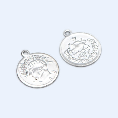 10pcs Gold/ Silver Coin Charms 17mm, Round Coin Disk Pendants, Jewelry Supplies (GB-1746-C)