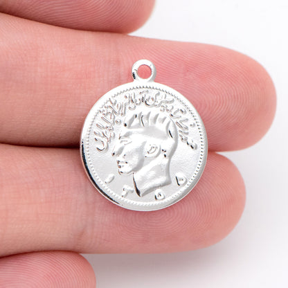 10pcs Gold/ Silver Coin Charms 17mm, Round Coin Disk Pendants, Jewelry Supplies (GB-1746-C)