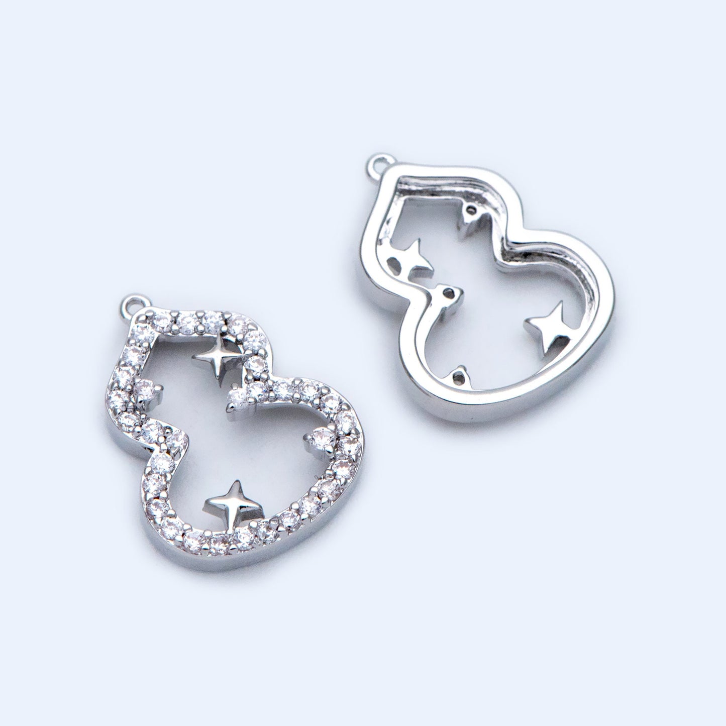 4pcs Gold/ Silver Tone CZ Pave Gourd Charms 13.5x10.5mm, Real Gold plated Brass, Bottle Gourds Pendants (GB-1433-1)