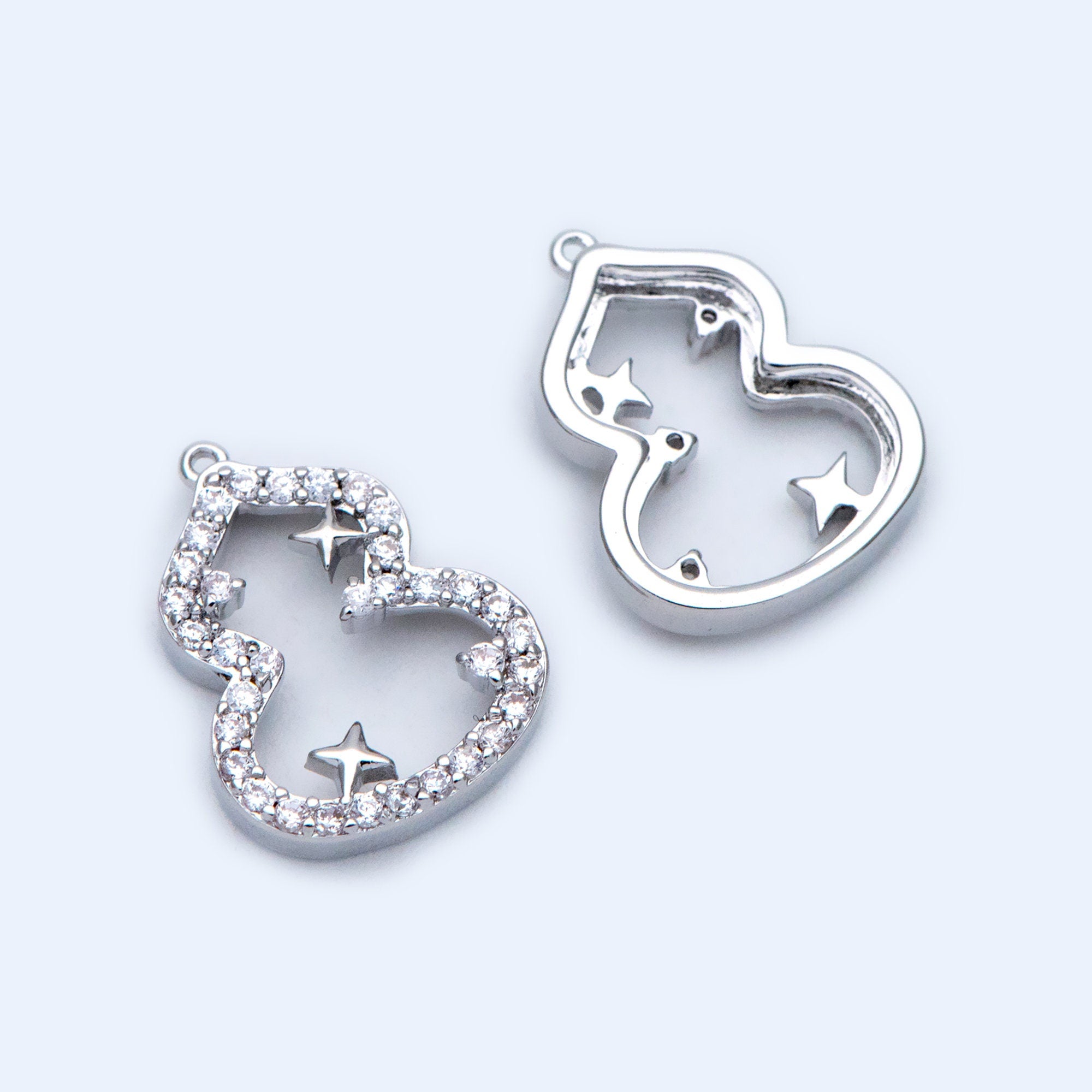 4pcs Gold/ Silver Tone CZ Pave Gourd Charms 13.5x10.5mm, Real Gold plated Brass, Bottle Gourds Pendants (GB-1433-1)