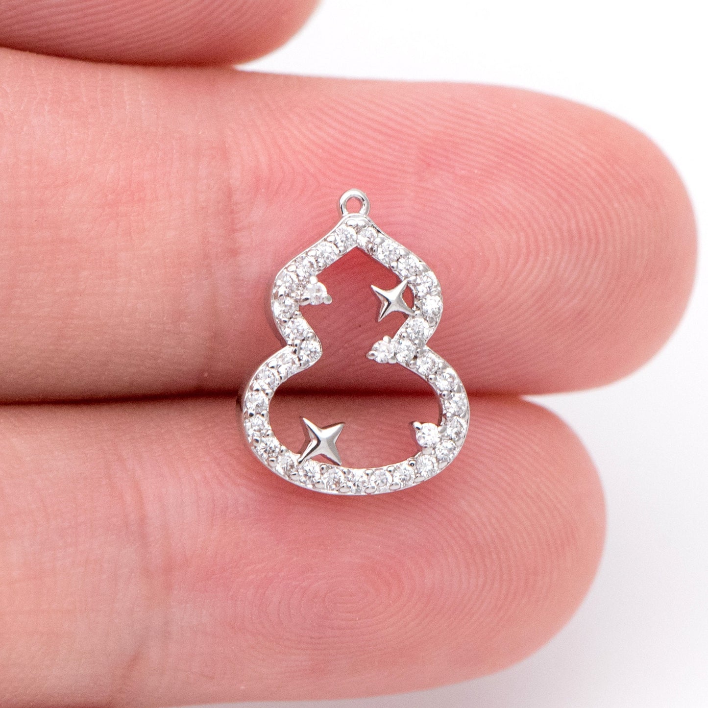 4pcs Gold/ Silver Tone CZ Pave Gourd Charms 13.5x10.5mm, Real Gold plated Brass, Bottle Gourds Pendants (GB-1433-1)