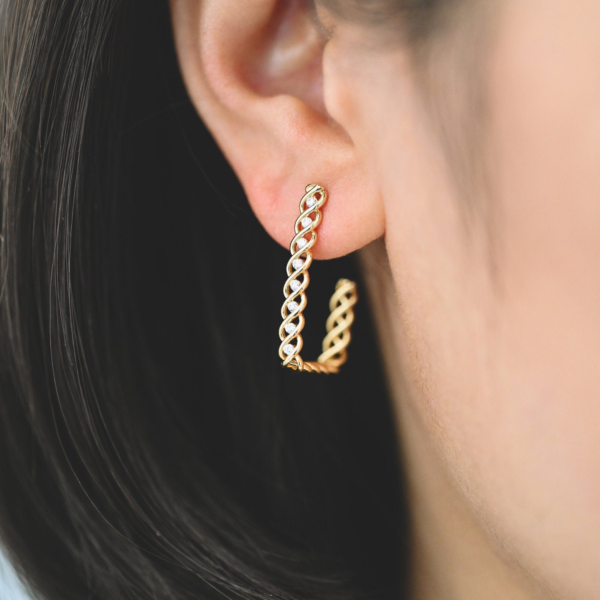 4pcs CZ Pave Gold Twisted earring, Geometric earring posts, stud earrings (GB-2002)