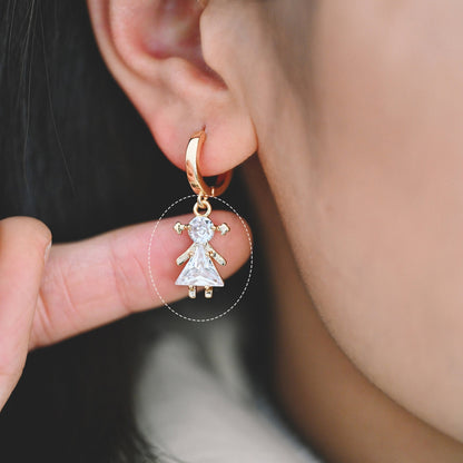 10pcs Gold Boy and Girl Charms 18mm, Gold plated Brass Cubic Zirconia Pendants (GB-172)