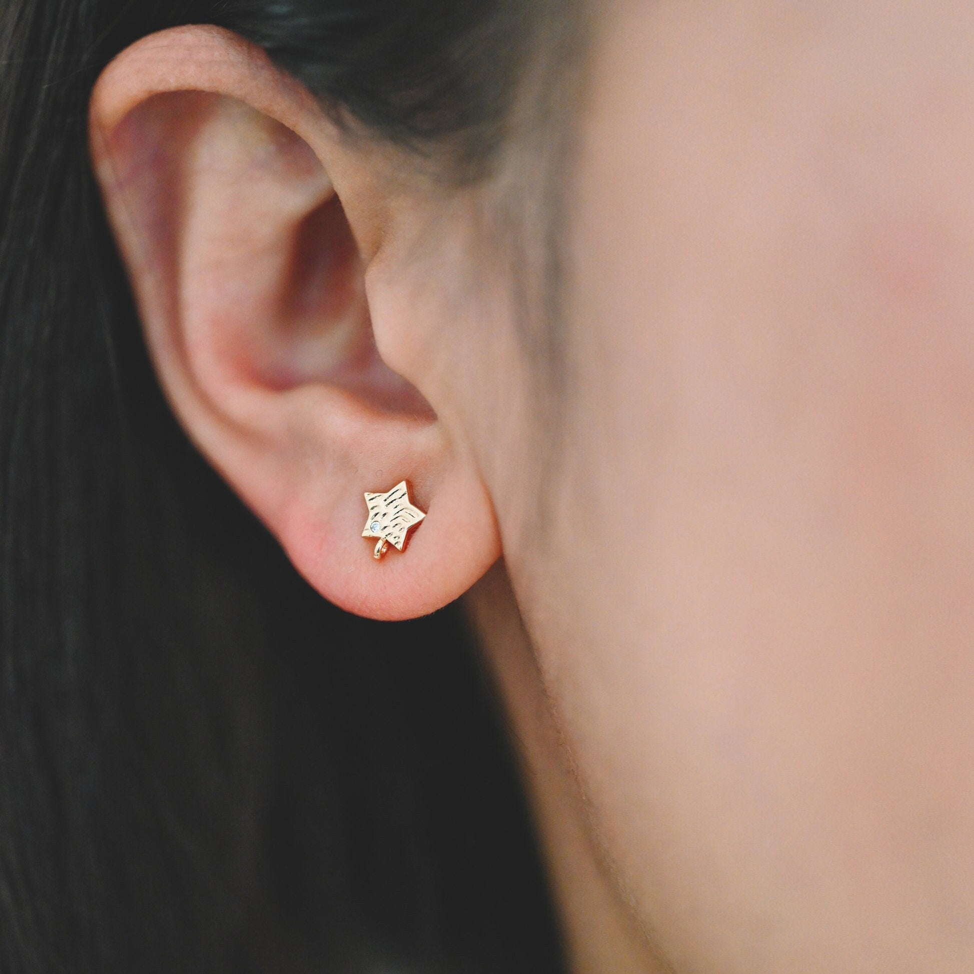 10pcs Star Earring with Loop 6x8mm, Gold Plated Brass Stud Earrings (#GB-1039)