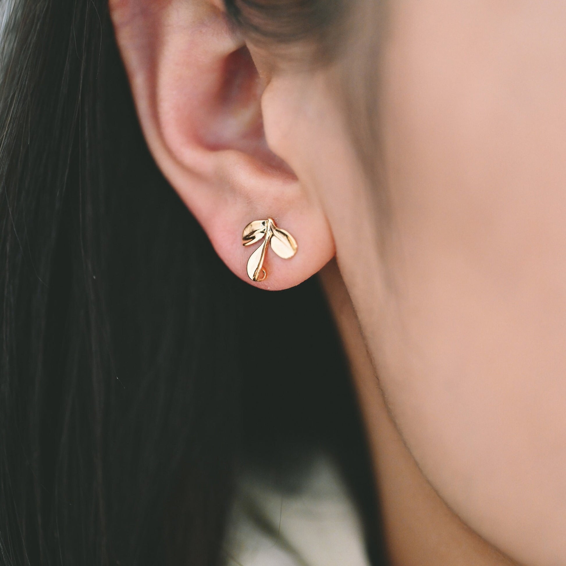 10pcs Gold/ Silver Tone Leaf Earring with Loop, Gold Plated Brass Stud Earrings, DIY Ear Findings (GB-1086)