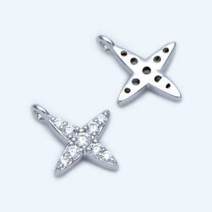 10pcs CZ Pave Gold / Silver Tone Cross Charms 10x8.5mm, 18K Gold/ rhodium plated Brass (GB-924-A)