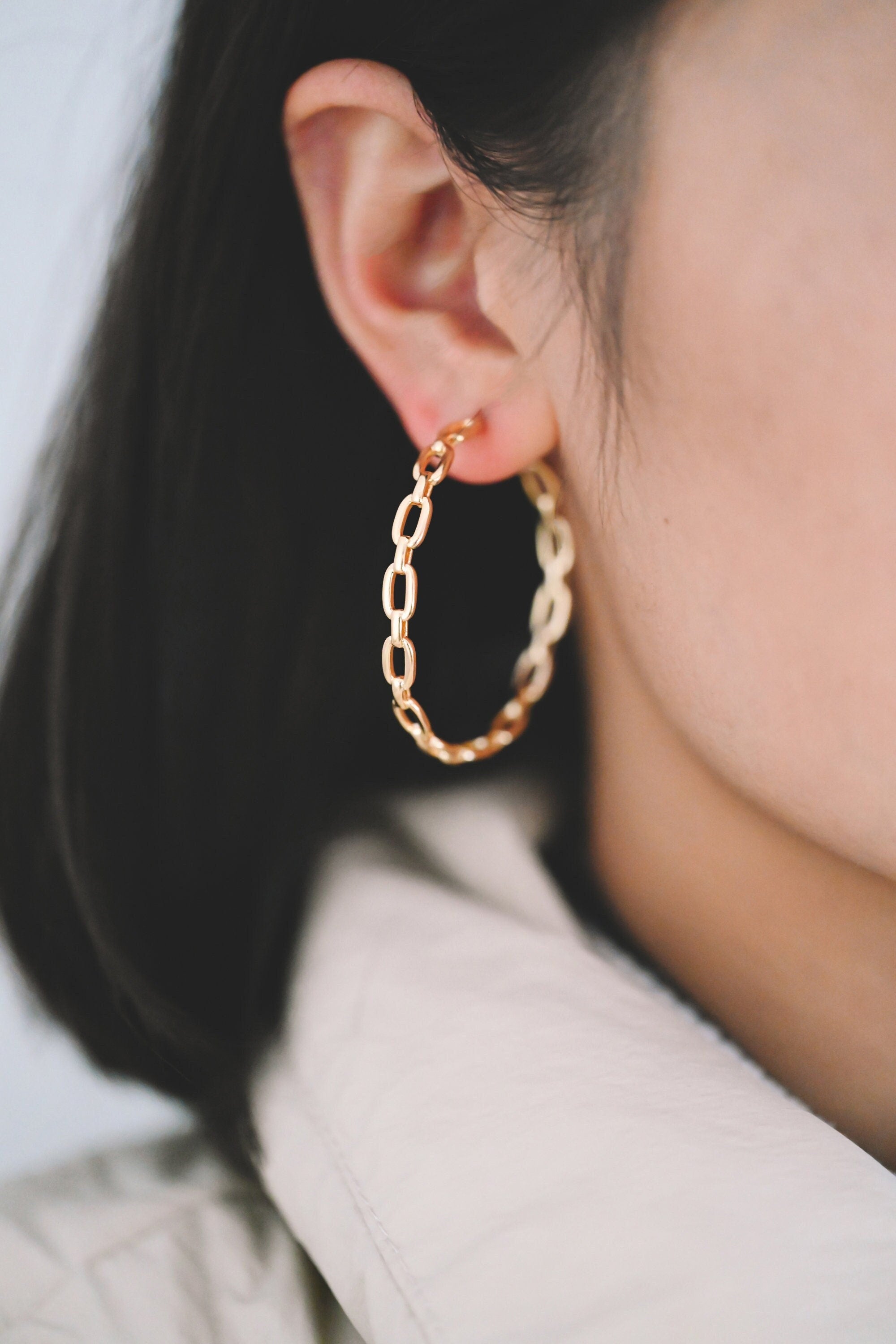 4pcs Gold Earring Posts 30/ 45mm, Geometric Round Ring Stud Earring, Circle Link Chain Ear Findings (GB-1167)