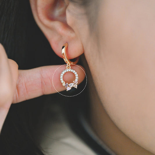 4pcs CZ Pave Gold Circle Charms 15x10.5mm, Real Gold plated Brass (GB-713-K)