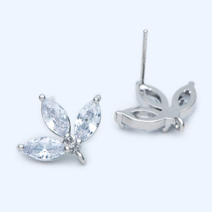 10pcs CZ Pave Gold/ Silver Tone leaf Earring with Loop 17x14mm, Dainty Studs, Leaves Earrings(#GB-1205)