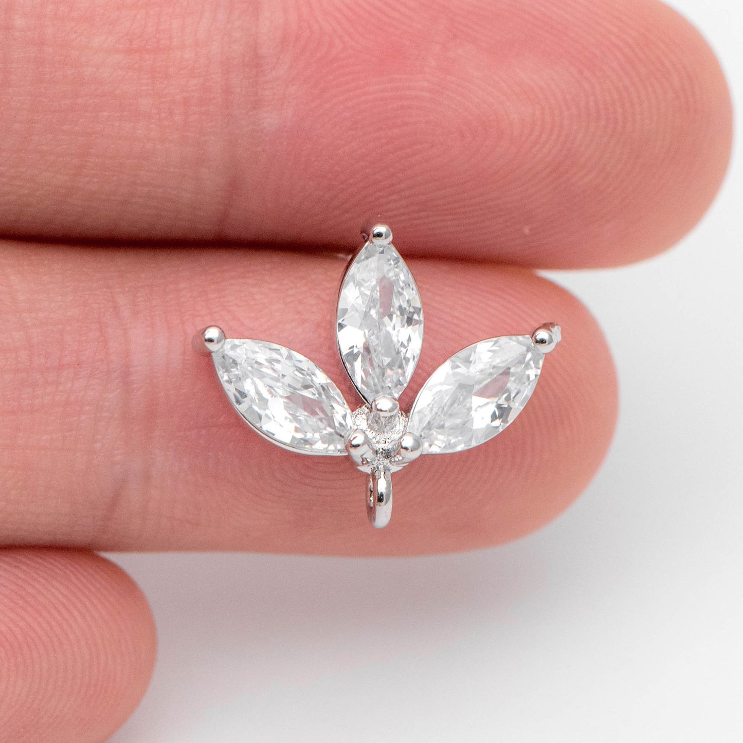 10pcs CZ Pave Gold/ Silver Tone leaf Earring with Loop 17x14mm, Dainty Studs, Leaves Earrings(#GB-1205)