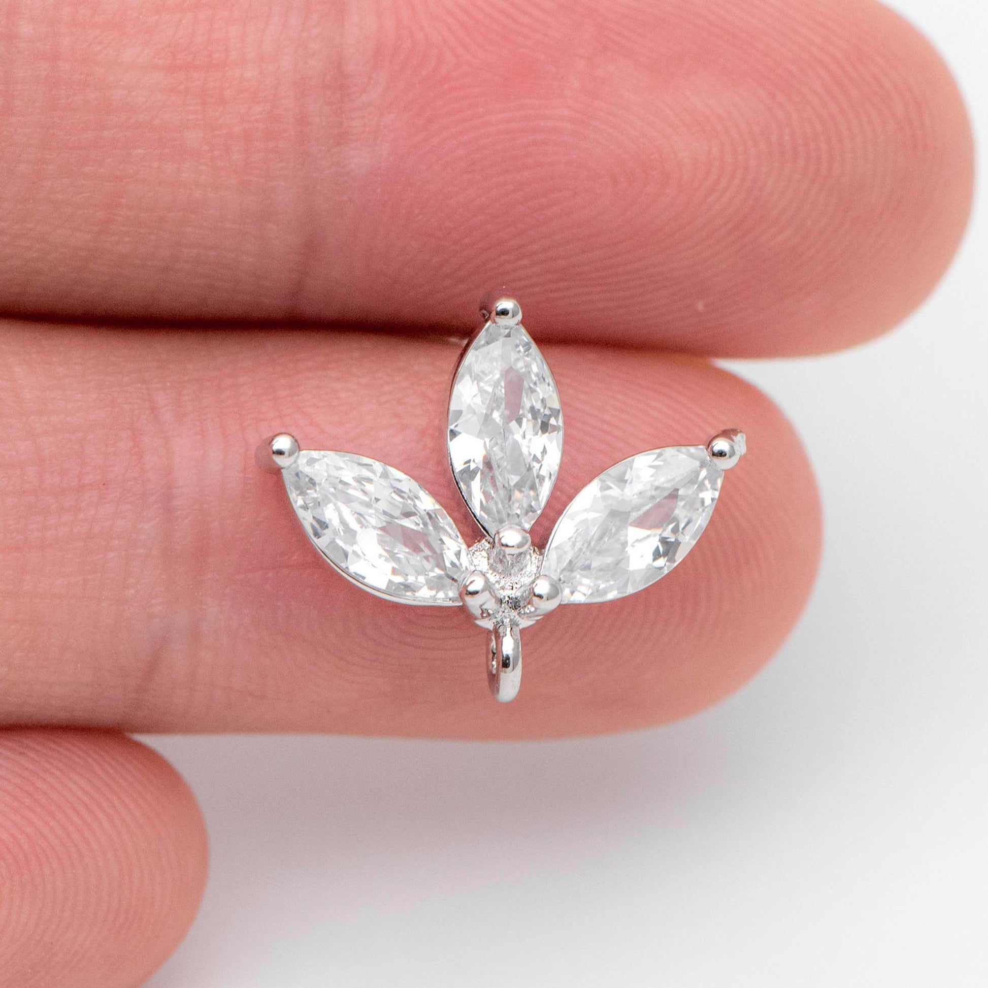 10pcs CZ Pave Gold/ Silver Tone leaf Earring with Loop 17x14mm, Dainty Studs, Leaves Earrings(#GB-1205)