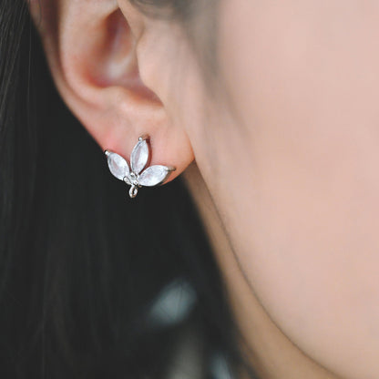 4pcs CZ Pave Gold/ Silver Tone leaf Earring with Loop 17x14mm, Dainty Studs, Leaves Earrings(#GB-1205-A)