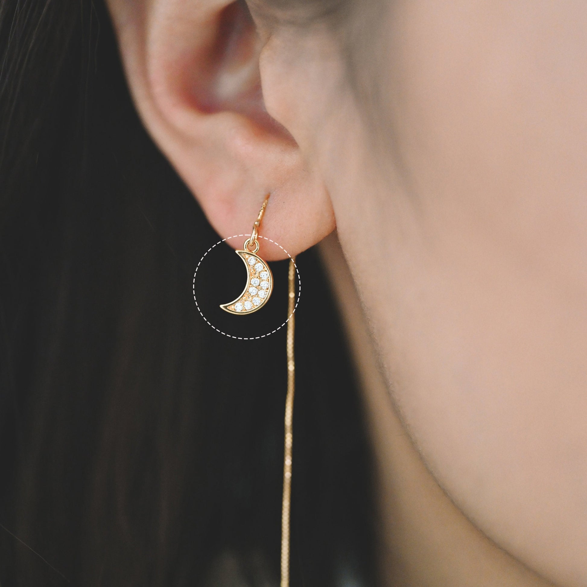 10pcs CZ pave Gold Moon Charms 15mm, 18K Gold plated Brass Moon Pendants (GB-618-C)