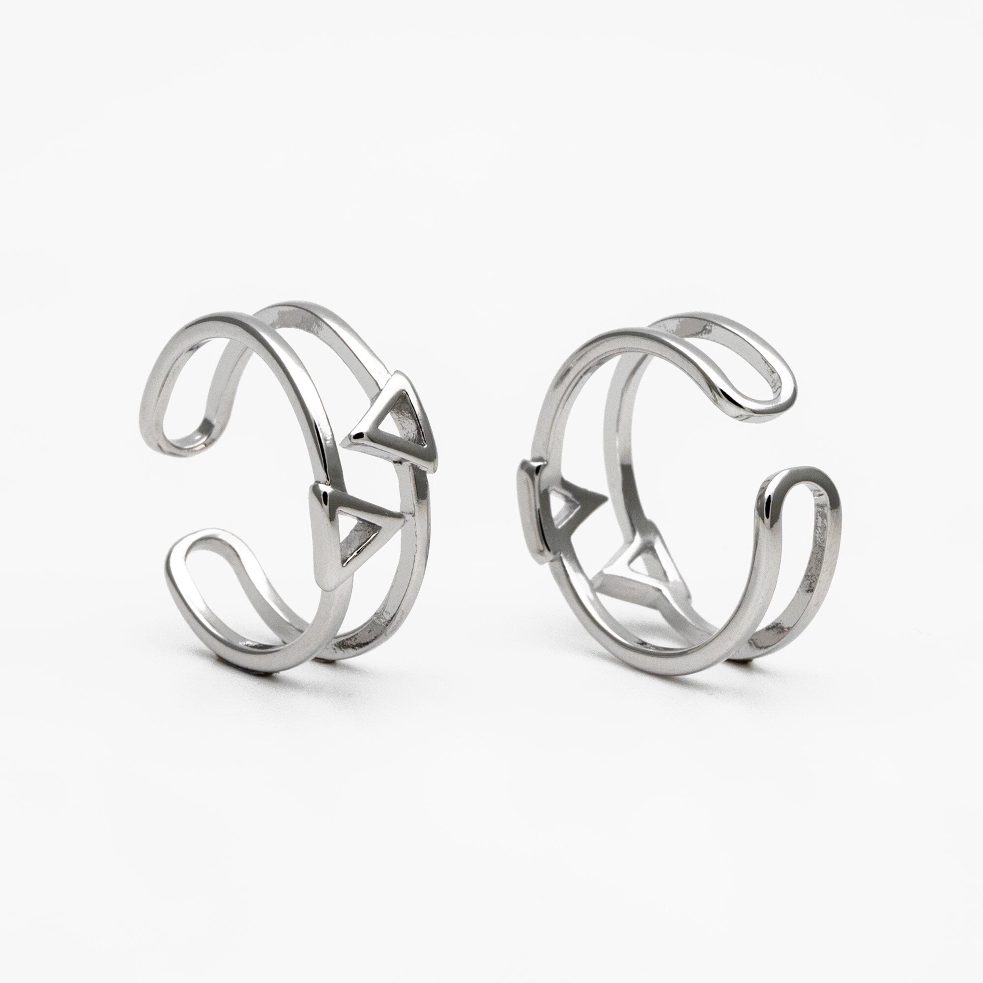 4pcs Gold/ Silver Double Band Triangle Ring, Everyday Ring, Fashion Rings, Dainty Rings, Adjustable Ring (#GB-4167)