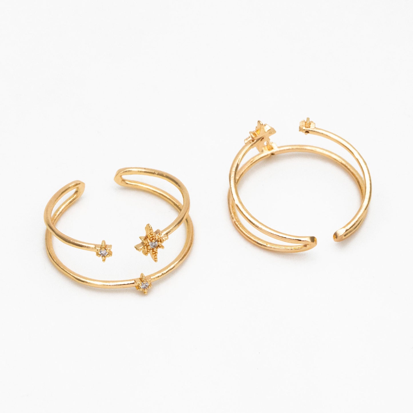 4pcs CZ Pave North Star Ring: 18K Gold Plated Double Band, Adjustable (JZ-017-B)