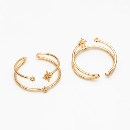 4pcs CZ Pave North Star Ring: 18K Gold Plated Double Band, Adjustable (JZ-017-B)
